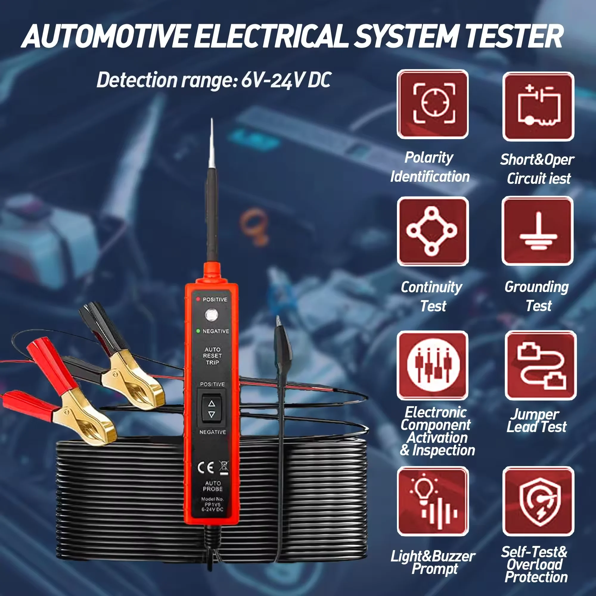 Power Circuit Probe Tester 6-24V DC Test Light Short Circuit Automotive Component Electrical Polarity Identify Continuity Tester image 3