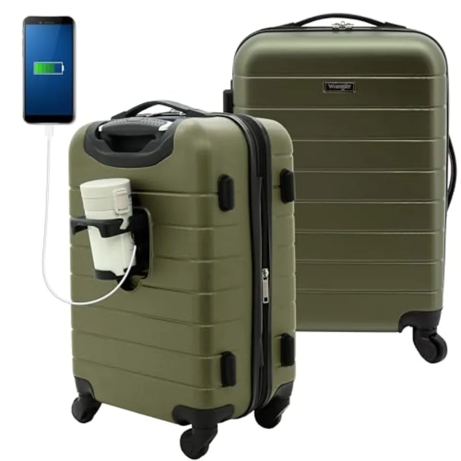 

Wrangler Smart Spinner Hardside Luggage 22-Inch Carry-On Olive Green for Travel Durable Hard Shell Lightweight with Smooth Roll