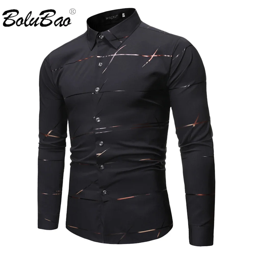 

BOLUBAO 2024 Summer Brand Men's Shirt Printed Casual Long Sleeved Male Social Shirt Slim Fit Dress Shirt For Men