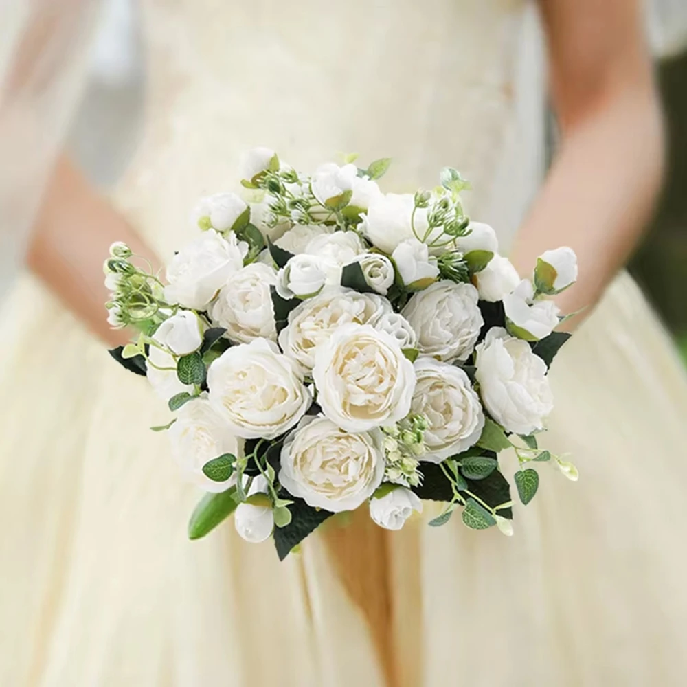 3 قطعة زهرة اصطناعية الحرير الورد الفاوانيا في الهواء الطلق ساحة الزفاف إكليل باقة الزفاف مهرجان الديكور طاولة غرفة المنزل Diy بها بنفسك زهرية هدية #2