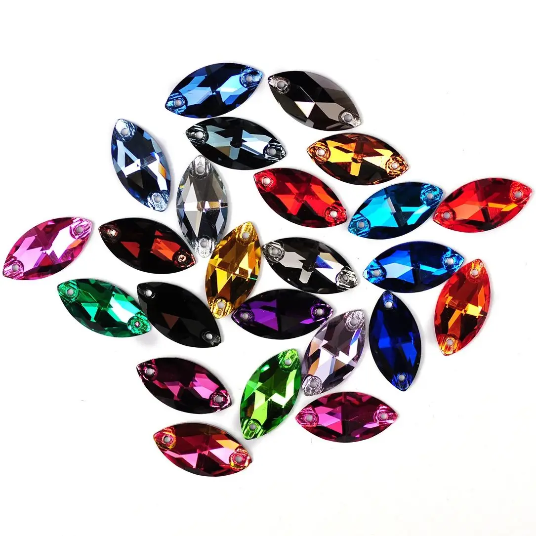 Colorful Navette 6A Crystal Glass Rhinestone Sewing Stones Red Blue AB Flatback Strass Sew on Rhinestones for Clothing Garment