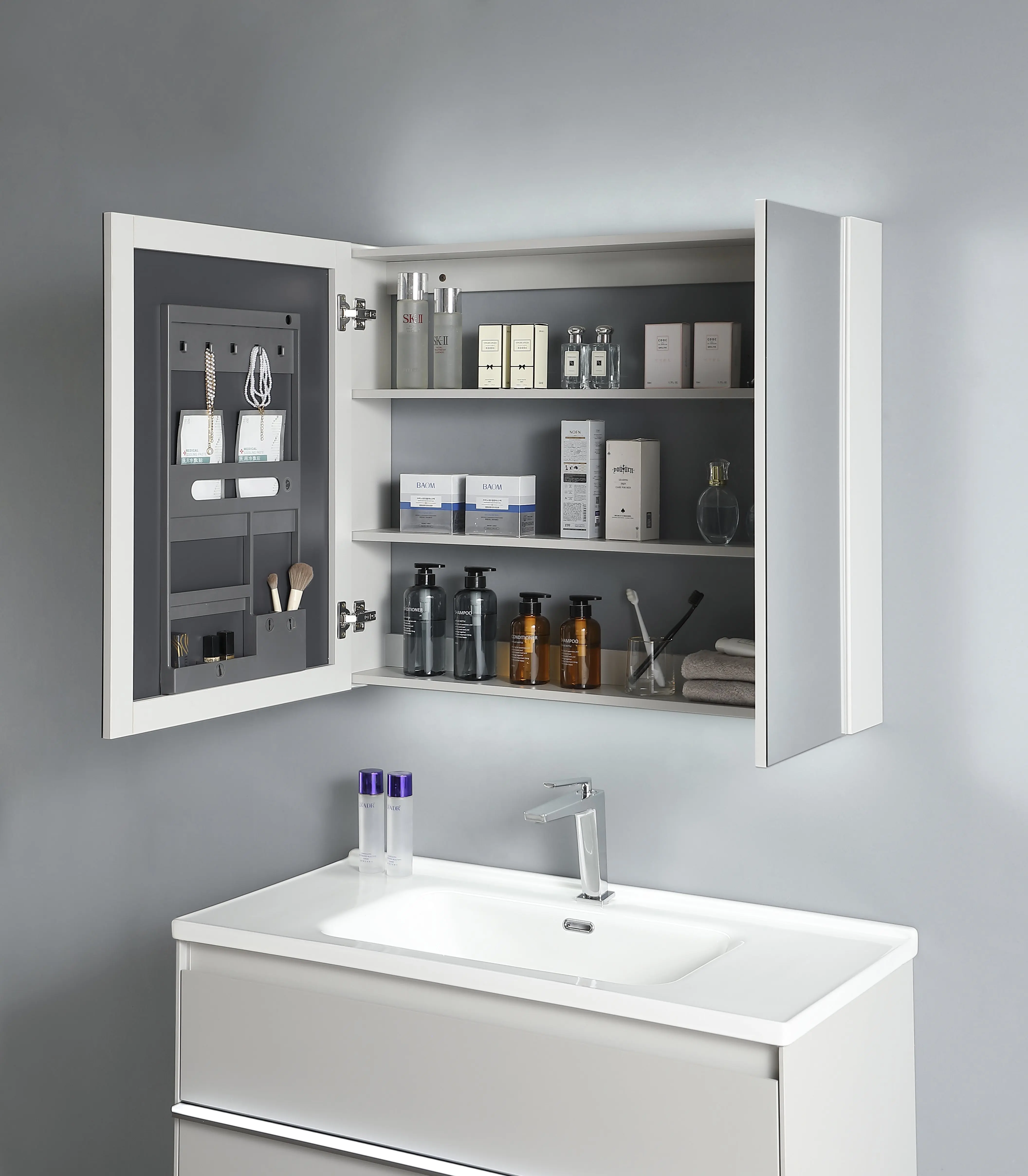 White modern luxury 90cm dresser with simple steel MDF mirror wash basin cabinet accessories - 6698 series dresser