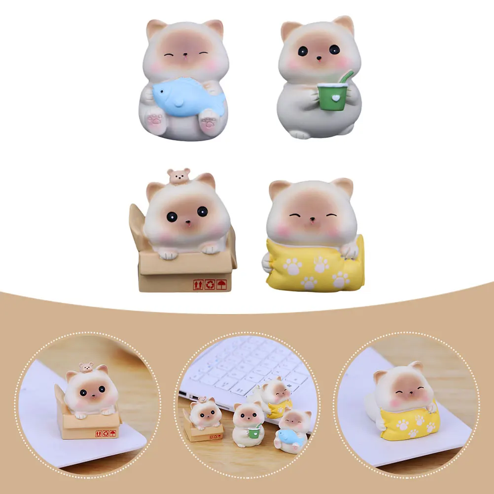 

4pcs Resin Cat Ornaments Home Decor Crafts Cute Desktop Statue Household Adornment Unique Porch Decor Modern Table Decoration