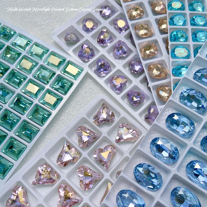 

5pcs K9 Crystal Diamond Luxury Flashing Peach Heart Square Fantasy Colorful Pointed Bottom Jewelry Nail Decorations