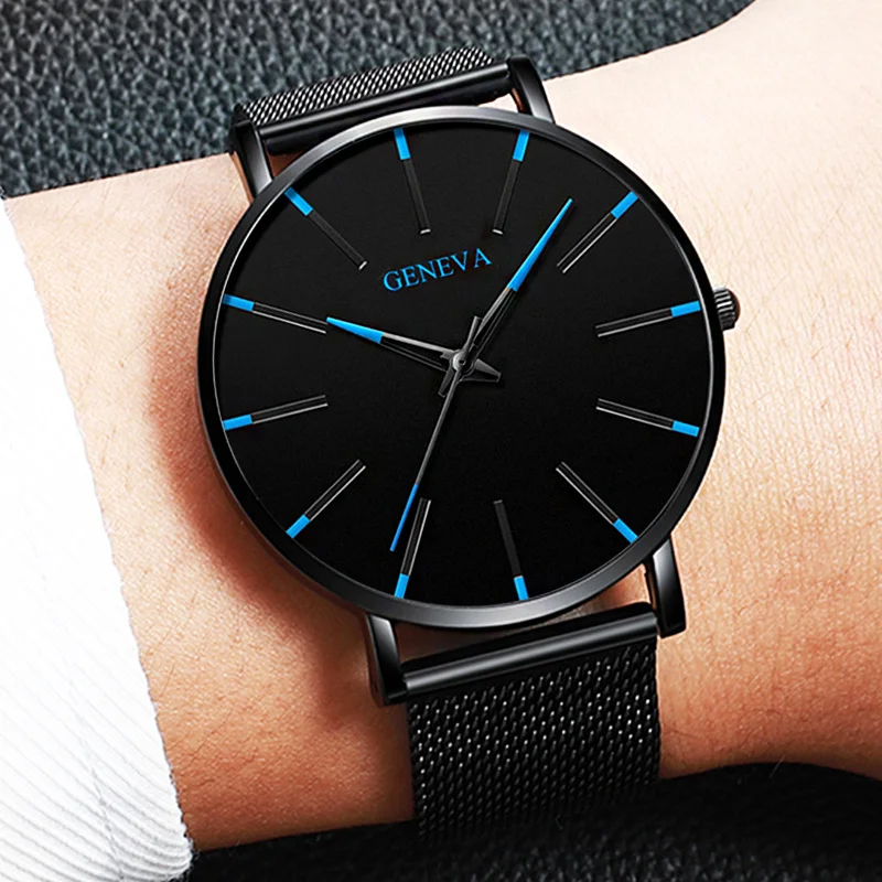 5PCS Men Business Watches Fashion Black Mesh Belt Man Quartz Watch Bracelets Set（Without Box） image 4