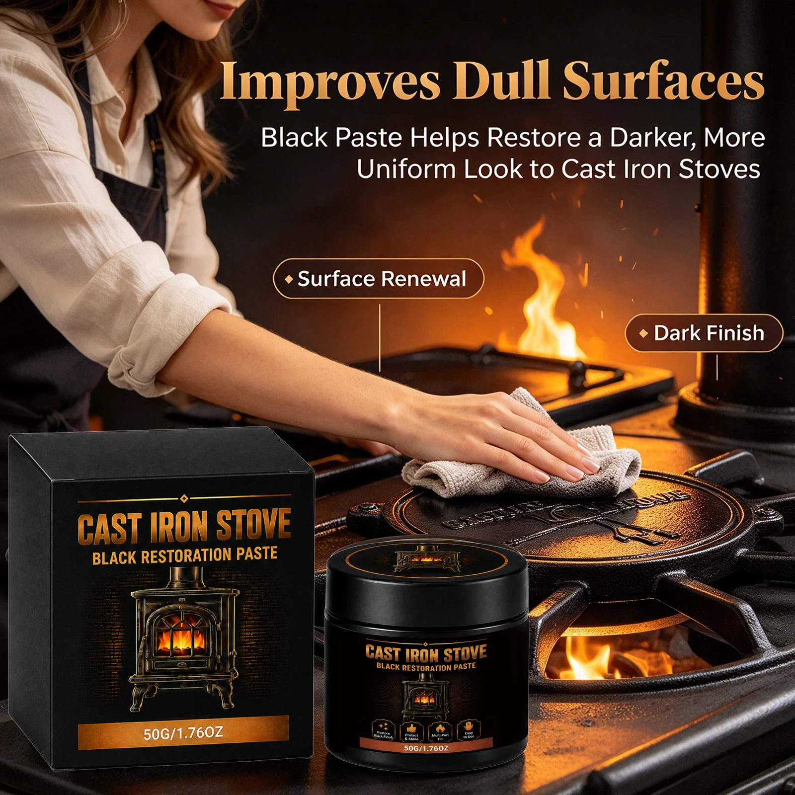 Stove Grate Restorer Heat-Resistant Restoration Coating Remove Oxidation Stains Improve Dull Renovation Furnace Polishing Paste