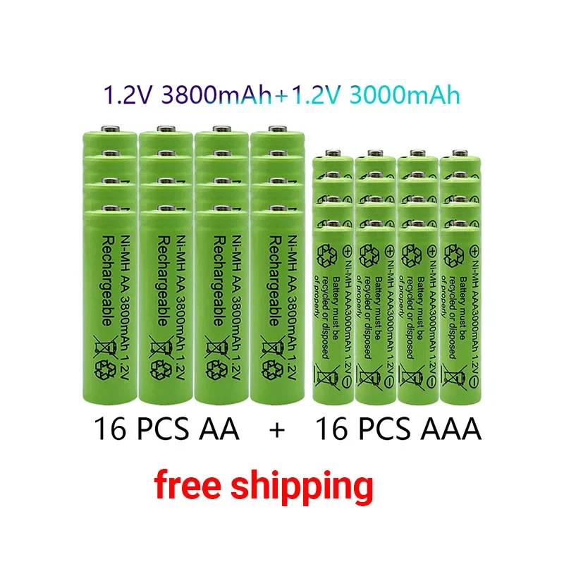 1.2 V AA 3800mAh + AAA 3000 mAh Piles Rechargeables batterie NI-MH  Rechargeable  pile  livraison gratuite