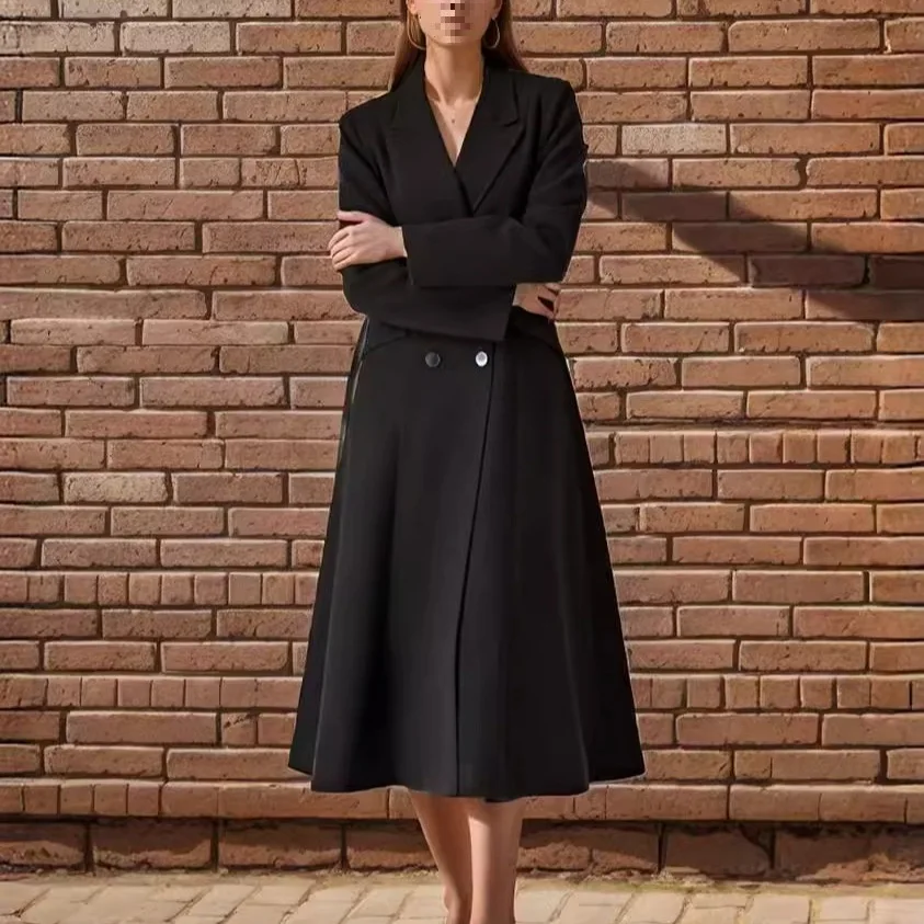 

Женское длинное шерстяное пальто Thiened выше колена с откидным воротником, супер длинная облегающая верхняя одежда, осень-зима, новый Sle через границу