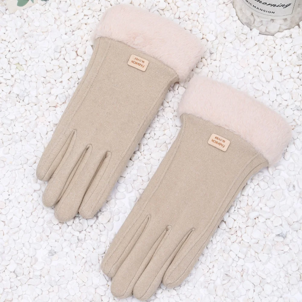 Guantes cálidos de Cachemira para mujer, manoplas con pantalla táctil, cálidos para esquiar al aire libre, guantes de muñeca de felpa de terciopelo