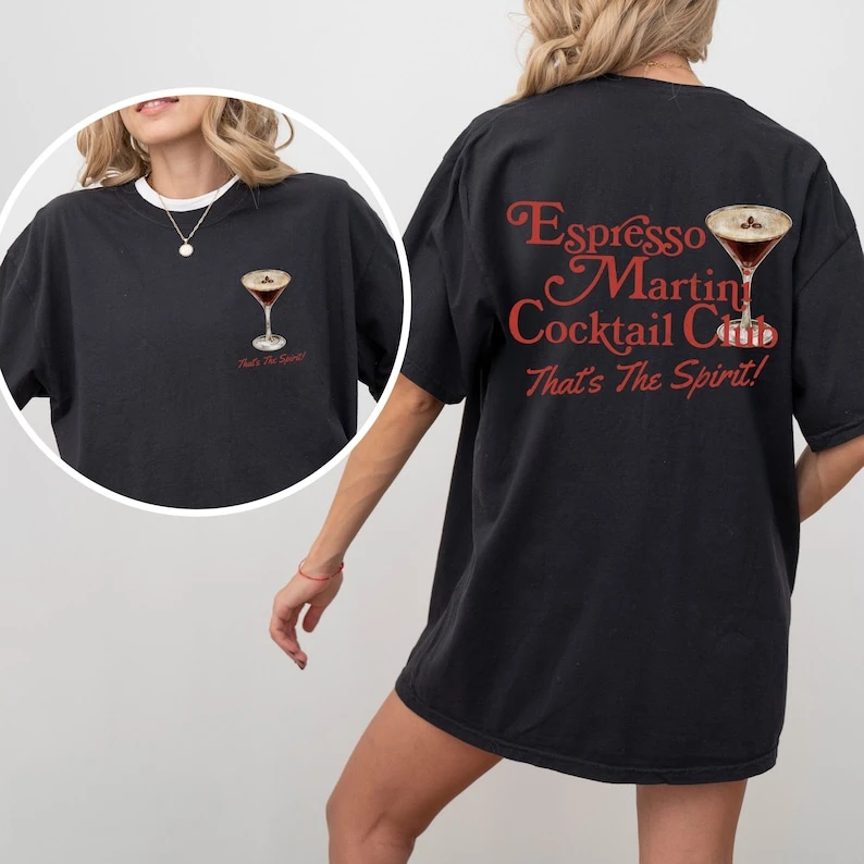 Espresso Martini Cocktail Club Shirt Old Money Aesthetic 2000s Clothing Retro Y2K Shirt 90s Nostalgia Downtown Girl Cotton Tops