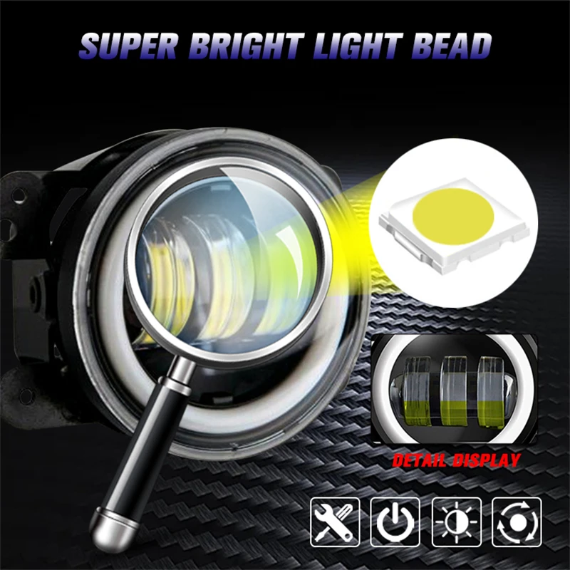 3.5 Inch / 4 Inch Fog Light White And Yellow Light DRL Round Angel Eyes Fog Lamp Assembly for Jeep Wrangler JK TJ Dodge Journey