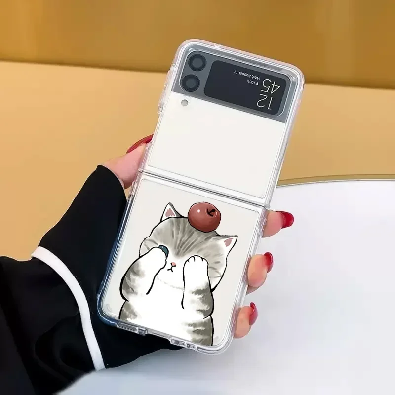 Funny Cat Couple Case for Samsung Galaxy Z Flip 5 ZFlip 6 5G Transaprent Clear Paired Cover for Samsung ZFlip 4 ZFlip 3 7 Fundas