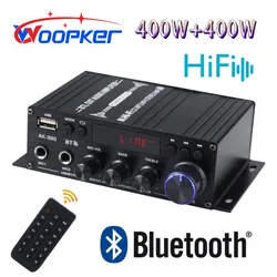 Woopker 블루투스 앰프 AK390 사운드 앰프, HIFI 2.0 채널 저음 및 고음 조정, RCA 마이크 USB 플래시 드라이브 오디오 입력용