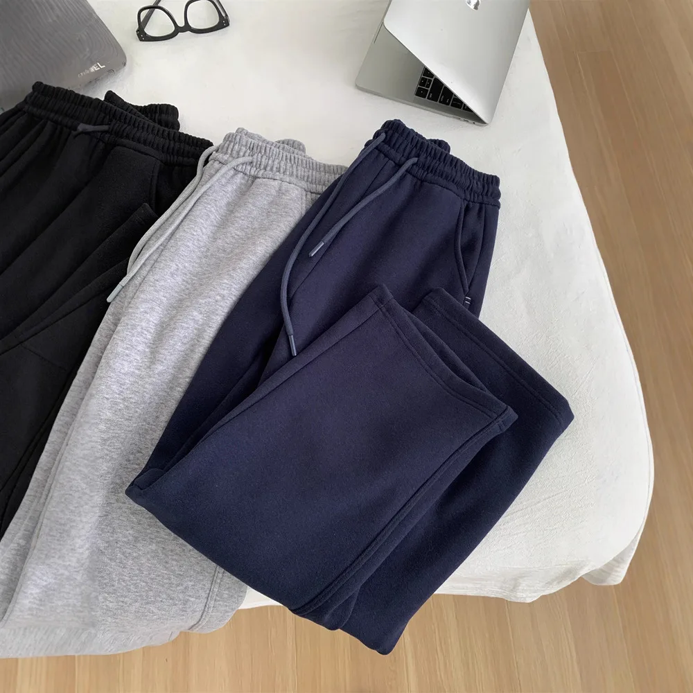 2025秋冬 裏起毛 厚手 スリム 細見え プチ ストレート ワイドレッグ レディース ドレープ シミター パンツ カジュアル スウェットパンツ