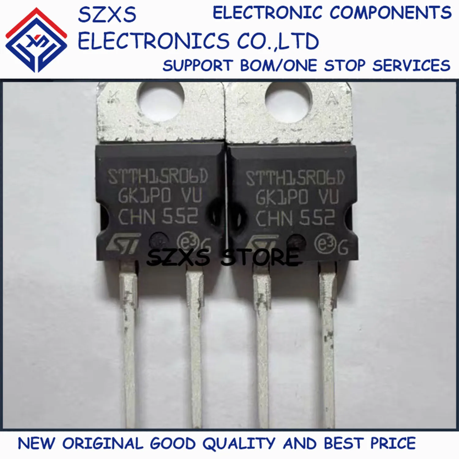 

New Original 10Pcs STTH15R06D TO-220 600V 15A Fast Recovery Diode In Stock Electronic Components Good Quality