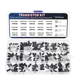 200pcs/lot Electrolytic Capacitor Assortment Kit - 15 Values (10V, 16V, 25V, 50V) 0.1uF-220uF - Includes 0.22uF, 2.2uF, 100uF