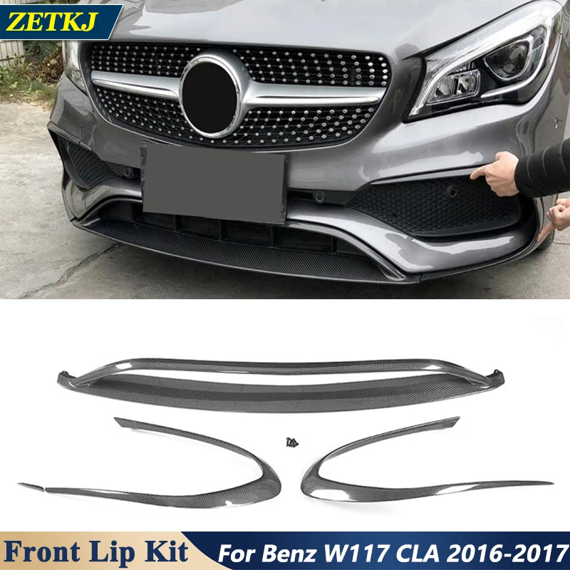 4 Piece/set Real Carbon Fiber Car Front Lip Bumper Shovel Spoiler Exterior Decoration For Mercedes-Benz W117 CLA Sport 2016-2017