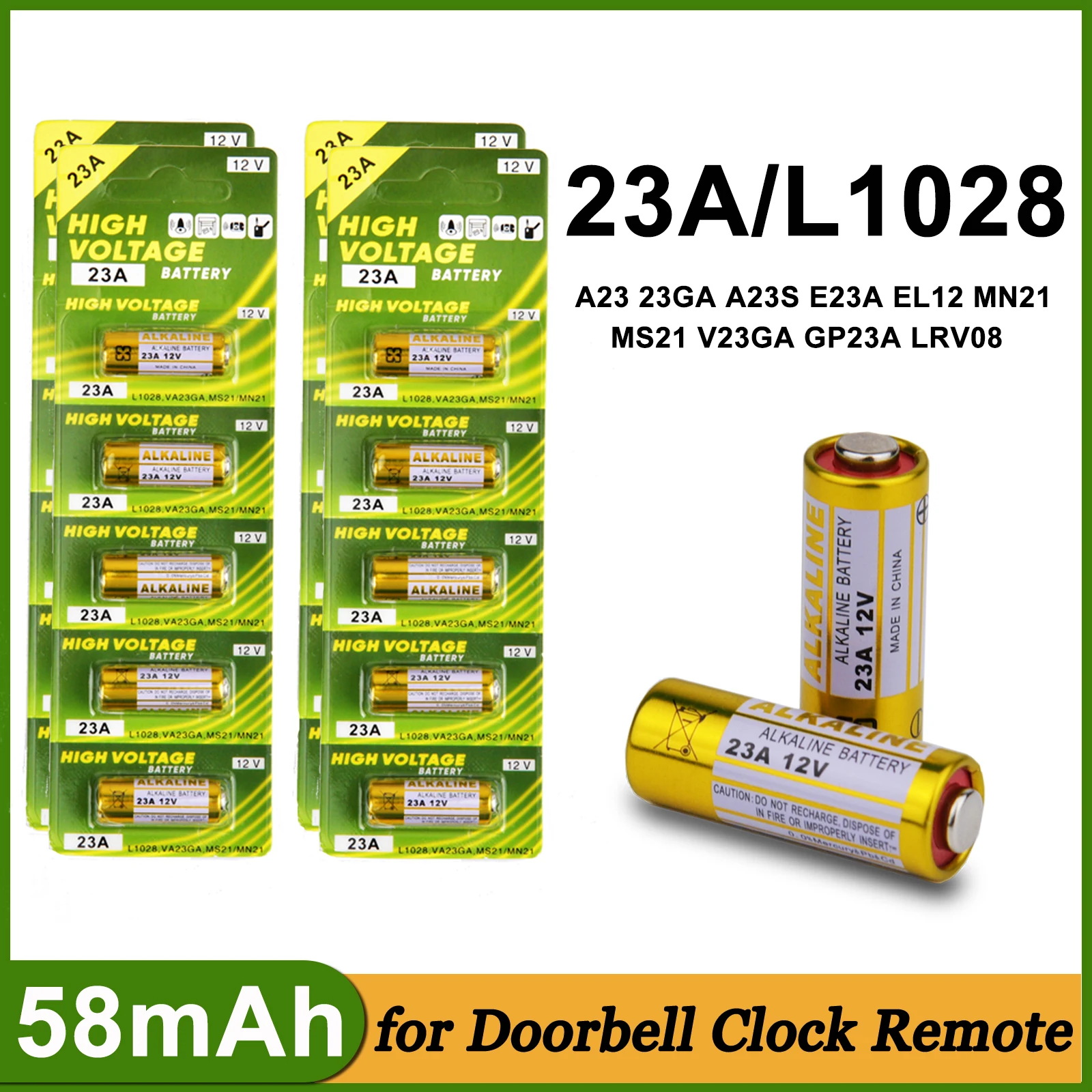 5-30PCS 23A 12V 58mAh Battery Remote Control Toys Primary Dry Alkaline Battery L1028 21/23 A23 E23A K23A V23GA GP23A RV08 LRV08