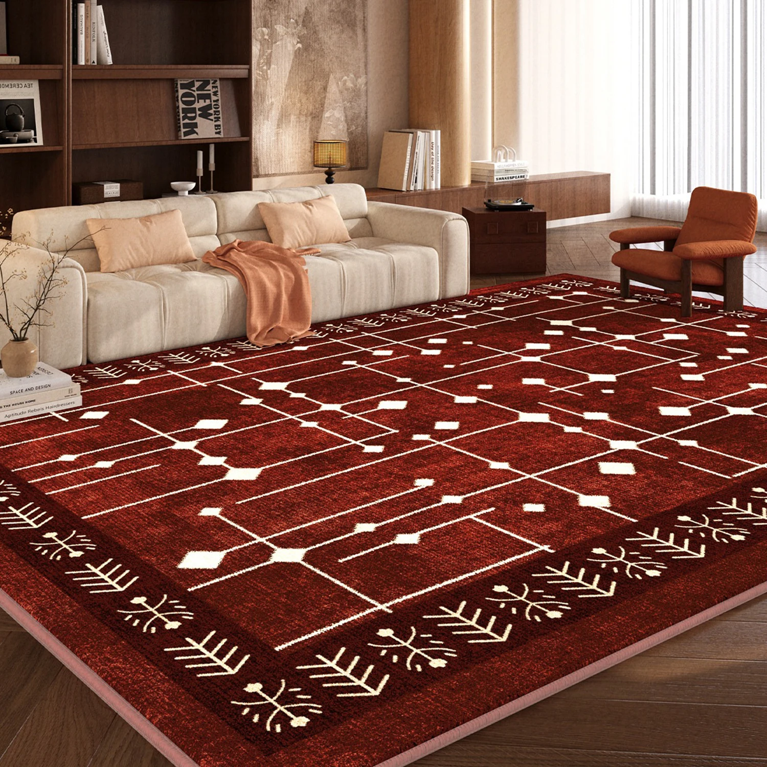 Retro Large AreaRug for Living Room Mid-century Modern Bedroom Carpet Soft Light Luxury Floor Mat Alfombra Para Salón שטיח לסלון