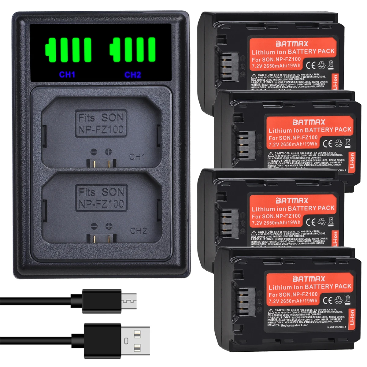 

Batmax NP-FZ100 2650mAh Battery with LED Dual USB Charger for Sony BC-QZ1 Alpha 9,A9R,a7c,a7 iii,a7R iii,a7R IV,A6600,A6700,a7m4