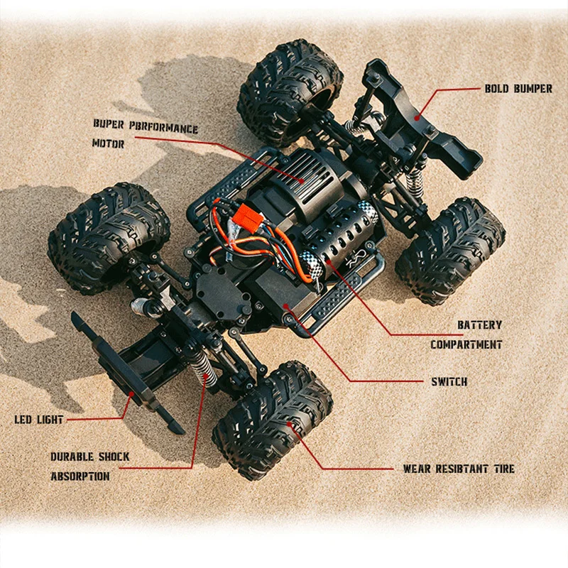 1/16 Rc samochód 4x4 Off Road szybki Drift sterowanie radiowe samochody 4WD zdalnie sterowany koparka z zabawki z lampkami LED dla dzieci