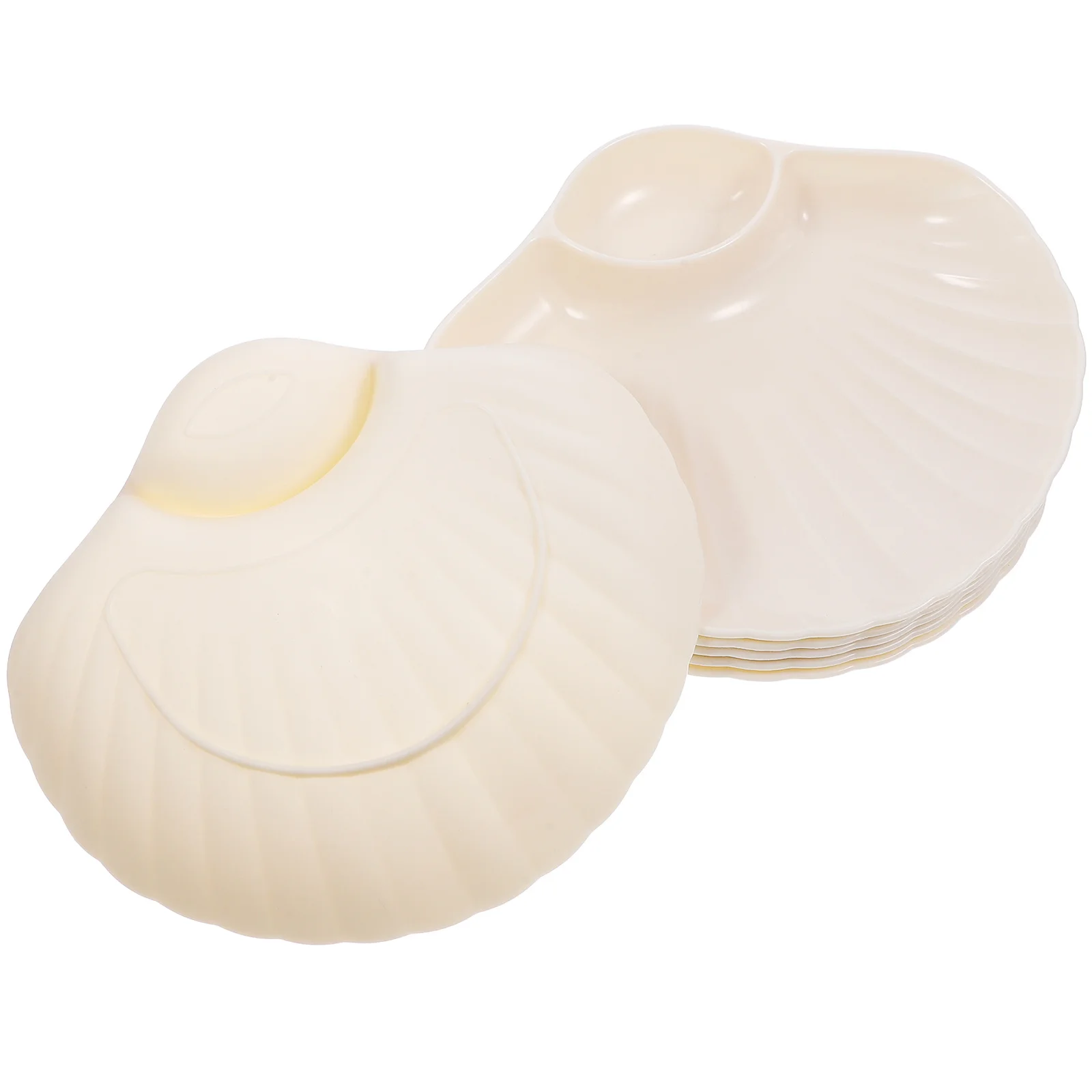 

6Pcs Dumpling Plate Shell Design Sauce Compartment Reusable PP Multifunctional Serving Plate Home Restaurant Banquet Food Tray