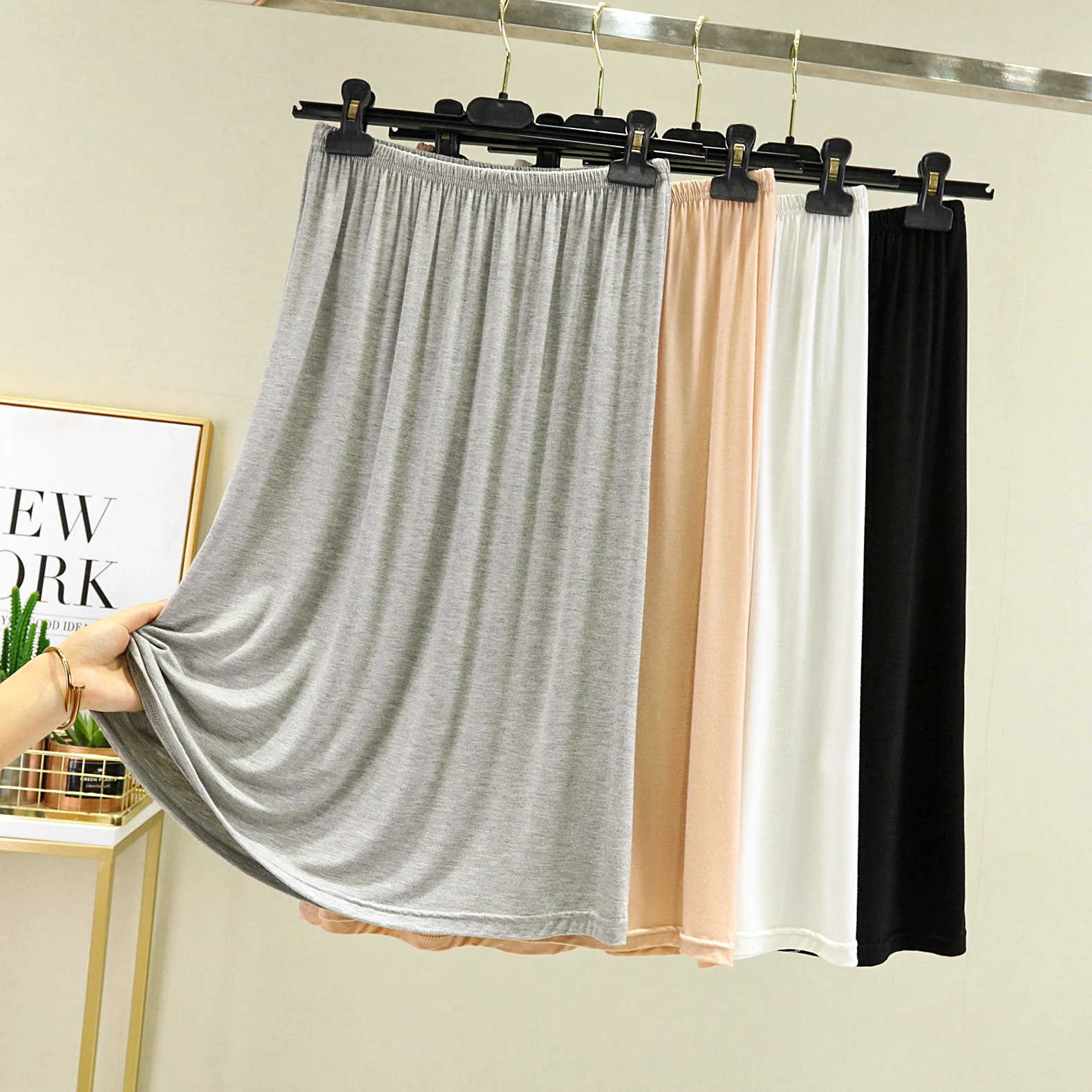 

White Base Layer Skirt Women's Summer Thin Safety under Skirt Modal Mid-Length Inner Wear Anti-Light Half Skirt