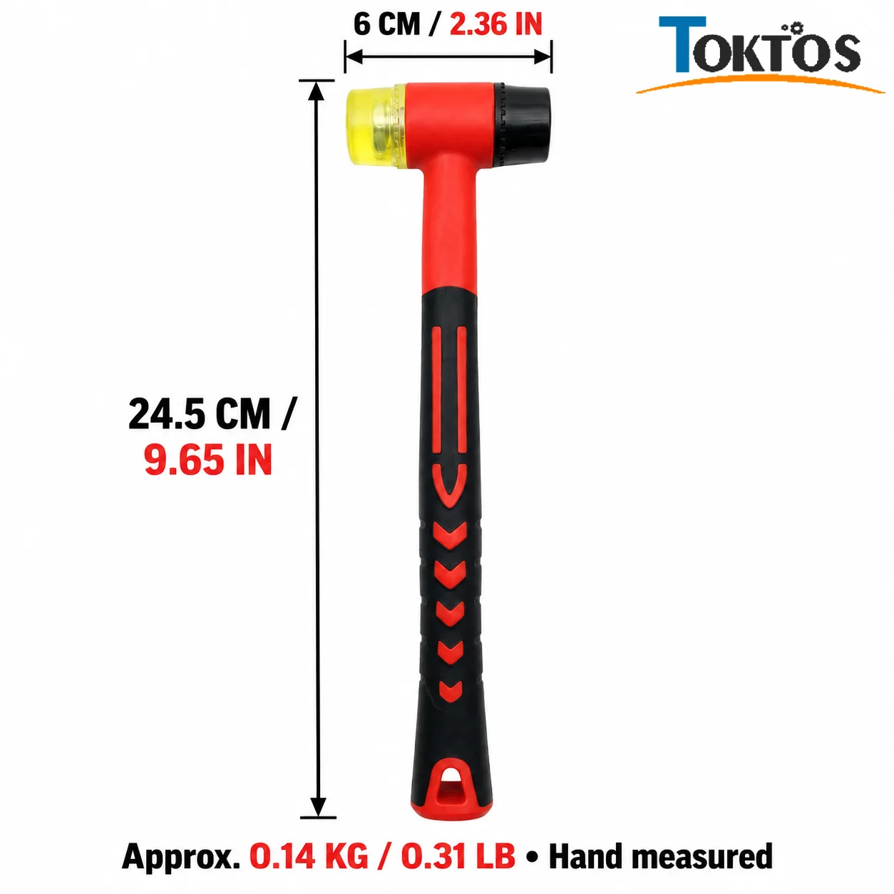 TOKTOS Dual Head Rubber Mallet 24.5cm Soft Face Hammer for Jewelry Ring Repair Shaping Watch Repair DIY Craft Non Slip Handle