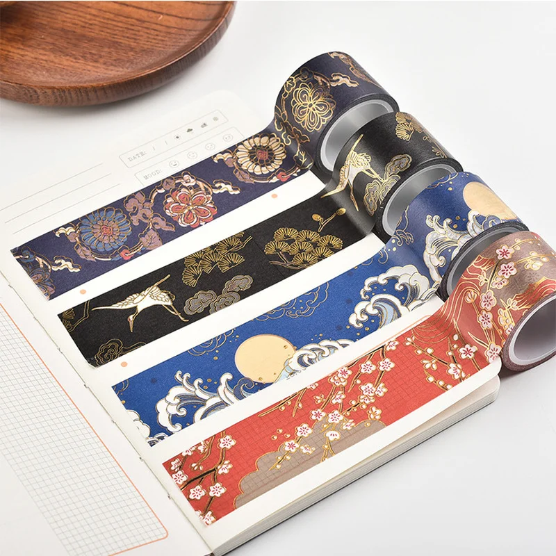 

1Roll Retro Hand Account and Paper GlueDIY Hand Account Journal Stationery Crane Sea Waves Peach Blossom Tape Sticker Label