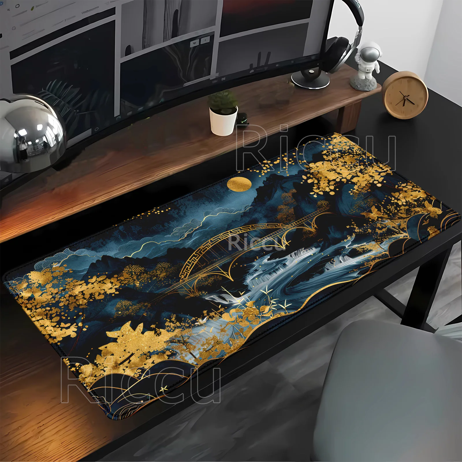 Gaming großes Mauspad Landschaft Berg Sonnenuntergang Cartoon Mauspad großer Teppich Rastkante Tastatur HD-Druck 400 x 900 mm Schreibtischunterlage