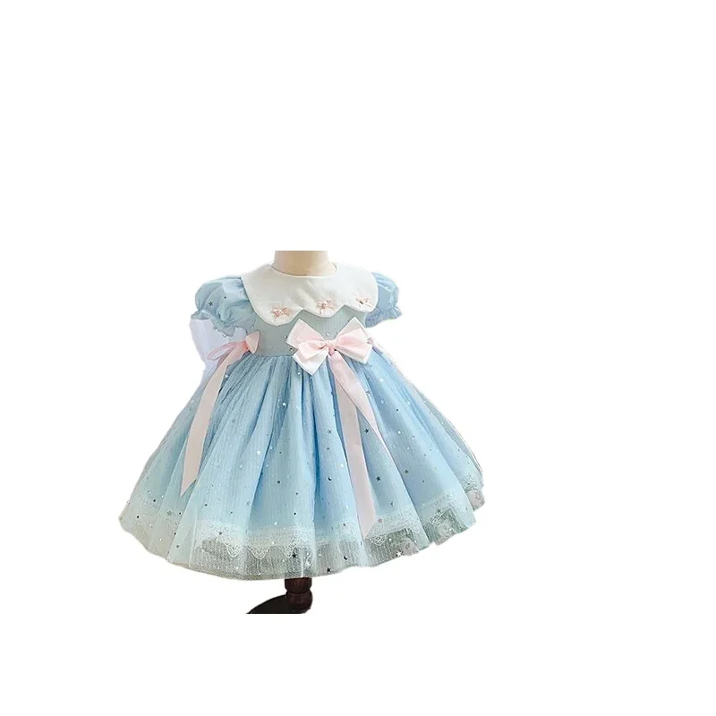 Summer New Spanish Girl Starry Dress Baby Girl's Birthday gift Kids clothes for Girls Aisha Blue Dress Party Wedding Eid Dress