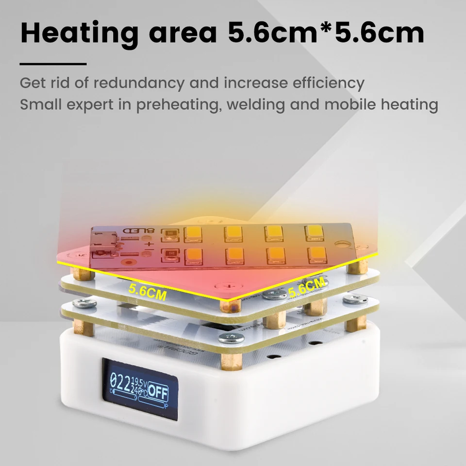 Heizplatte 500W – 150x150mm, LED-Digital, Mikrocomputer, 200°C, Für Löten, Vorwärmen, Labor, Rework