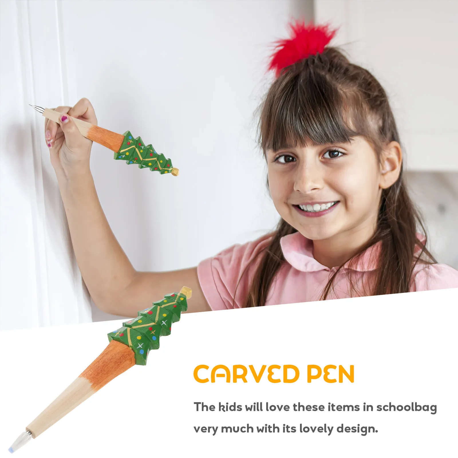 Christmas Style Wooden Pen with Cute Santa Snowman Tree Carving Ideal for Smooth Writing Bag Accessory