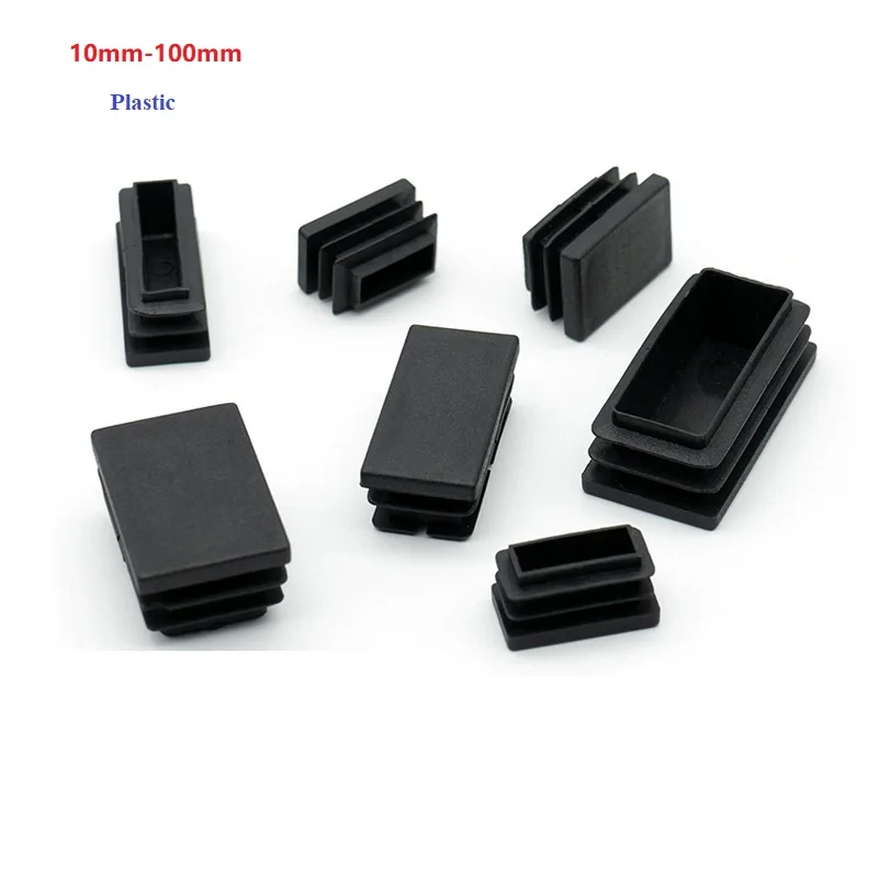 Black Plastic Blanking End Caps Rectangular Pipe Tube Cap Insert Plugs Bung Furniture Tables Chairs Foot Pads Protectors