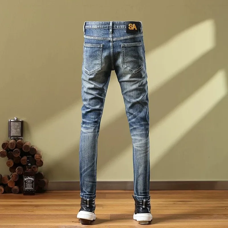2024 Spring and Autumn New Fashion Trend Printed Straight Leg Jeans Men\'s Casual Slim Comfortable Breathable High-Quality Pants