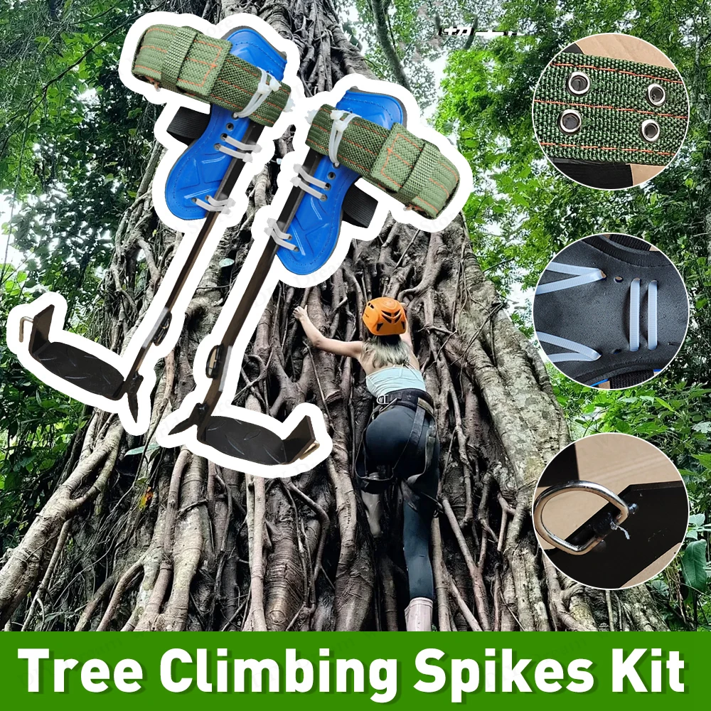1Pair Tree Climbing Spikes Kit 350lbs Load Capacity Adjustable Stainless Steel Gear with Anti-Slip Pedals for Fruit Picking Tree