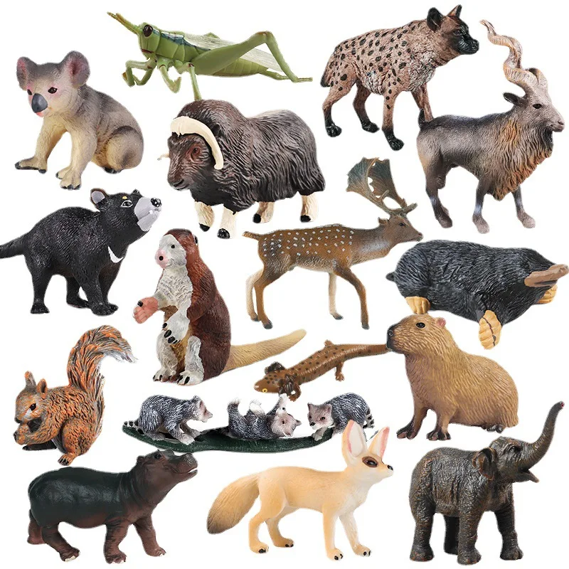 2023 New Zoo Wildlife Insects Capybara Farm Animal Model Figurine Musk Oxen Squirrels Action Figure Collection Children's Toys