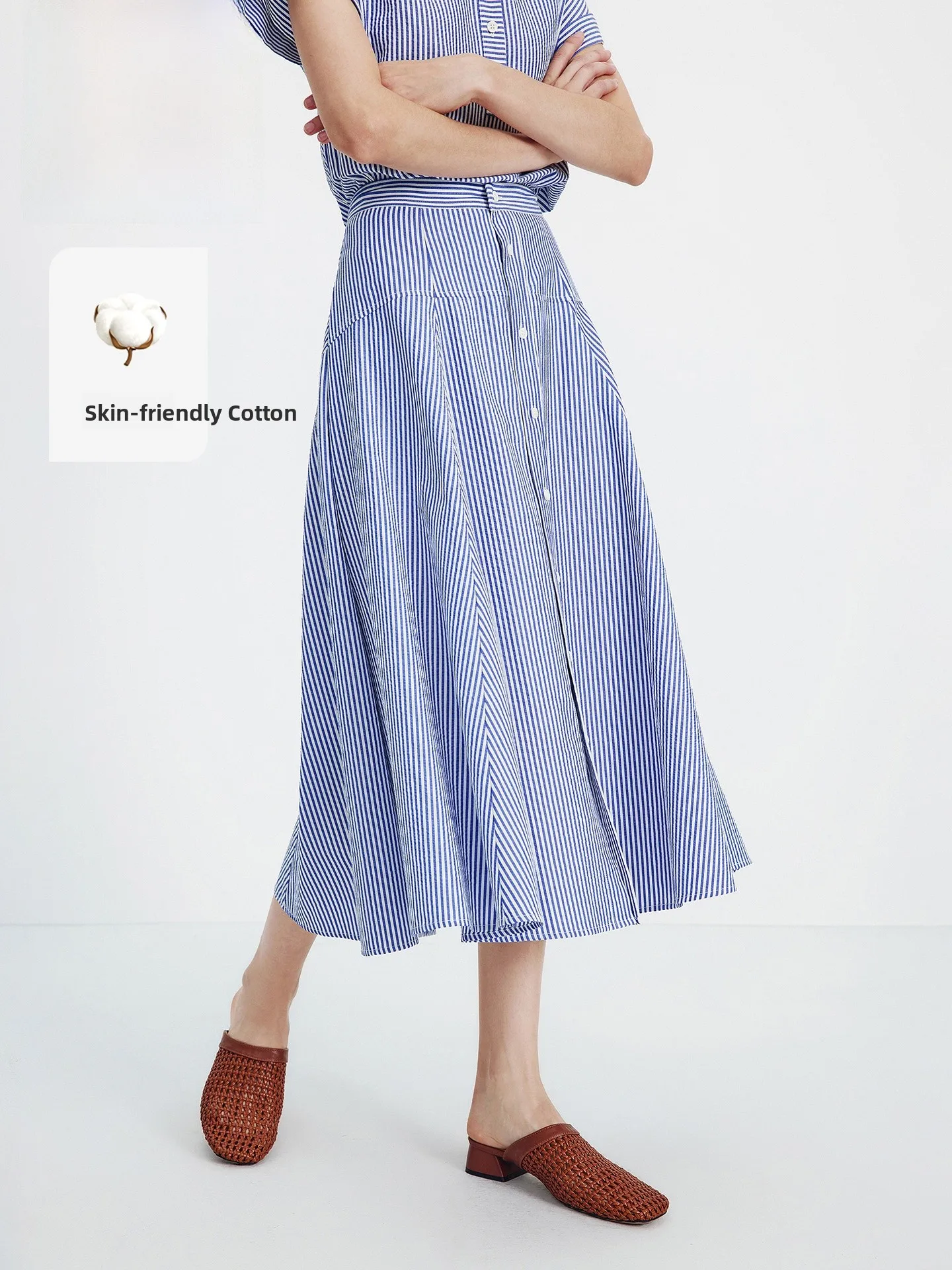 

Navigare Summer Loose High Waist Lightweight Striped Women's A-Line Skirt Casual Cotton Polyester Blend Comfortable Fit