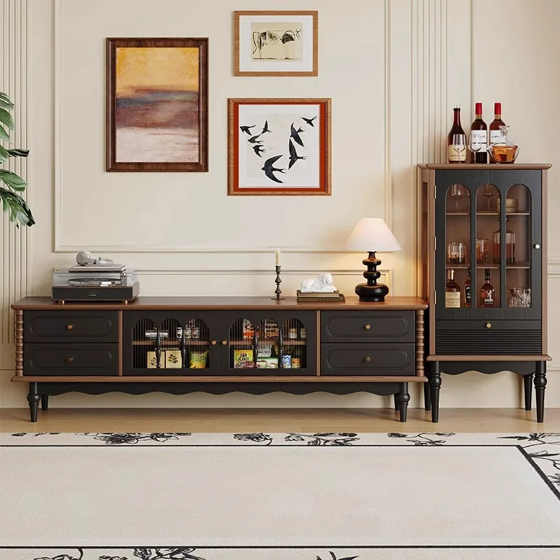 Mobile TV retrò in legno massello 2025 nuova combinazione di mobili TV per soggiorno Armadietto francese per la casa integrato