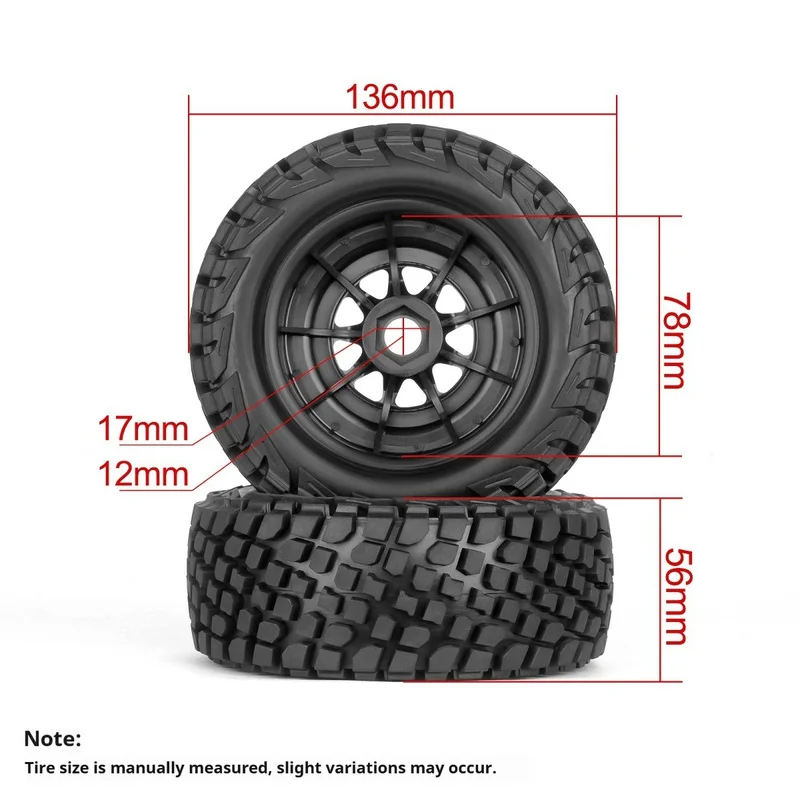 PYFORE 1/7 Scale RC Off Road All Terrain Gravel Tires 17mm Hex For Desert Short Course Truck