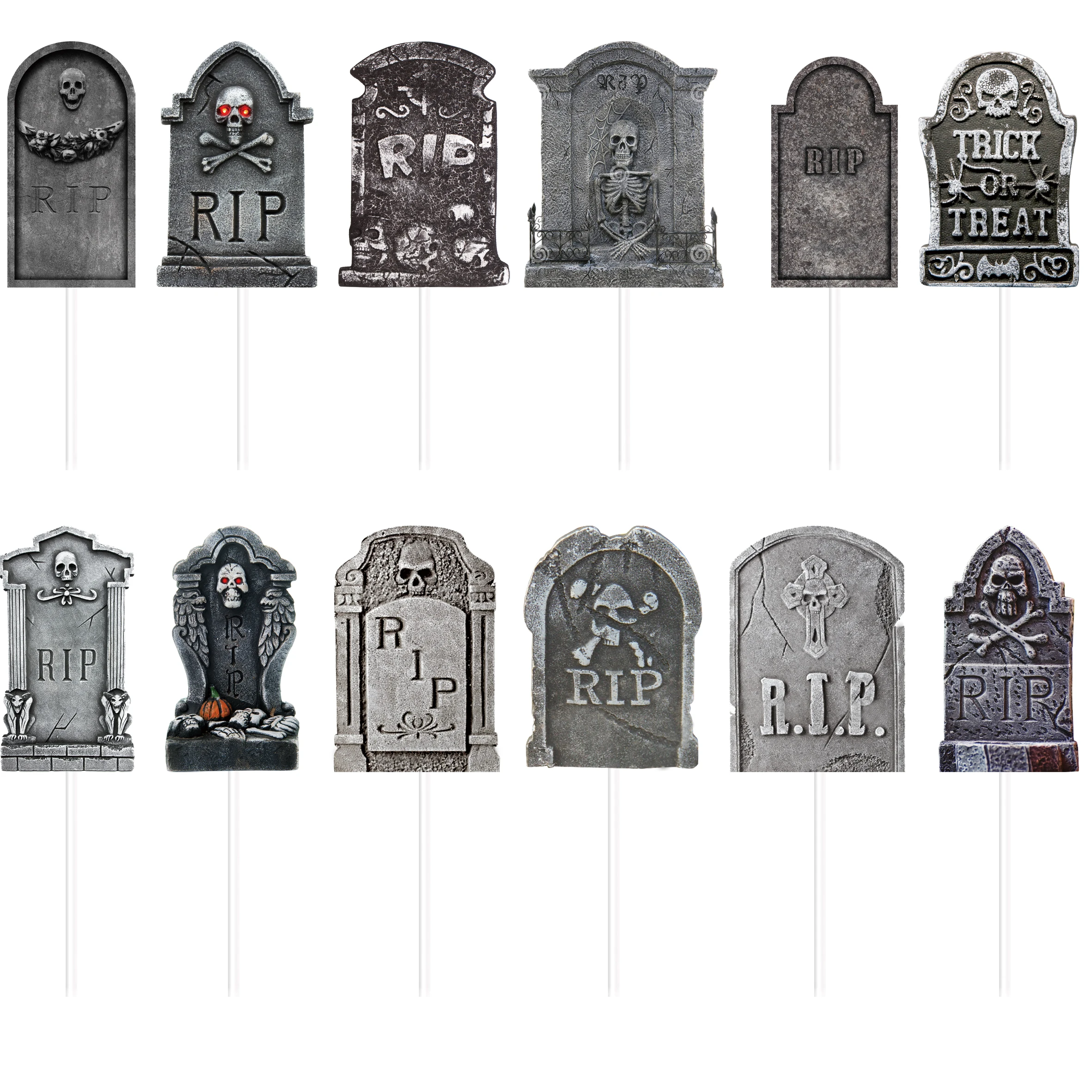 12/48pcs Halloween Tombstone Cupcake Topper Scary Skeleton RIP Dessert Cake Decorations Halloween Birthday Horror Party Supplies