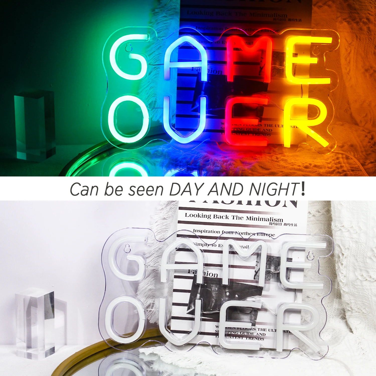 LED Game Over Neon Signs for Bedroom Wall Gaming Decor Boys Teen Gifts Party Bar Club Decorations Acrylic Handmade Neon USB