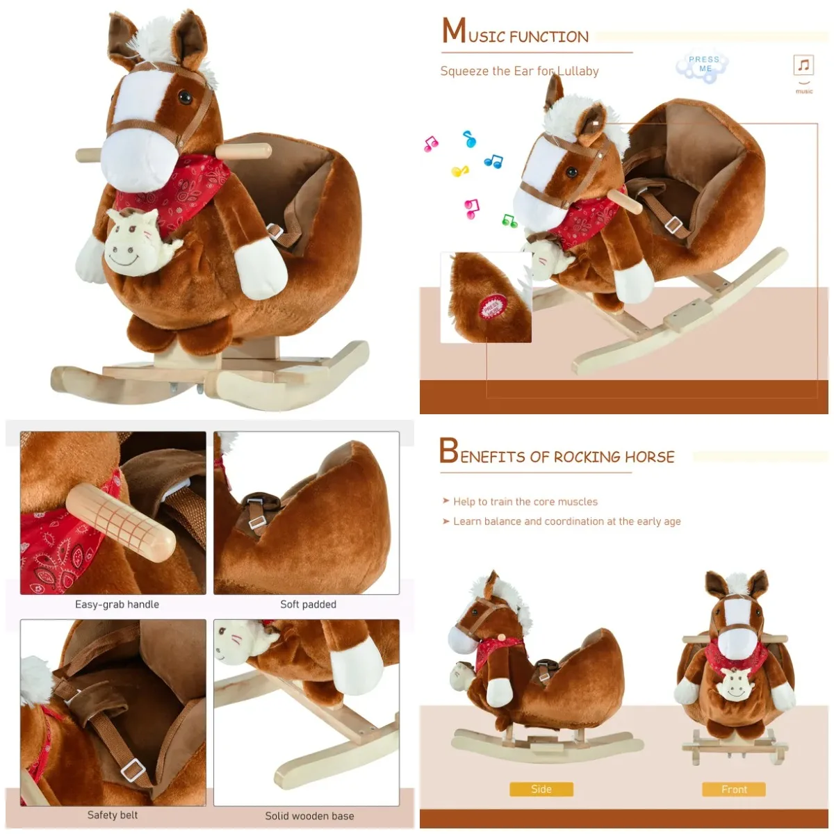 

Игрушка-качалка Qaba Kids, коричневая, с колыбельной песнями, ручными куклами и мягким плюшем, на возраст 18–36 месяцев