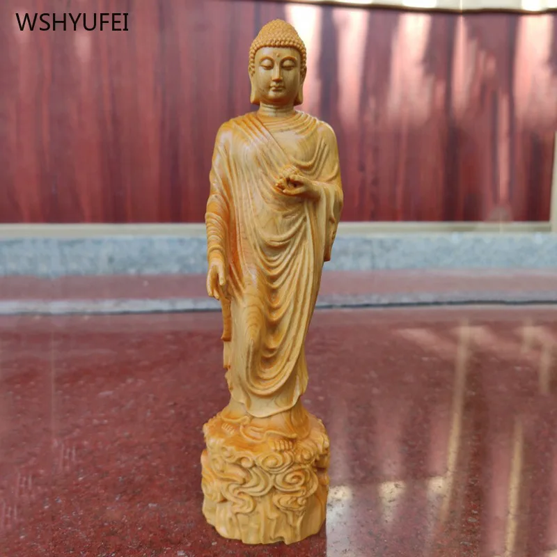 

Home furnishings Cliff cypress wood carving of Buddha Buddha Solid wood carving crafts Offering Buddha statues