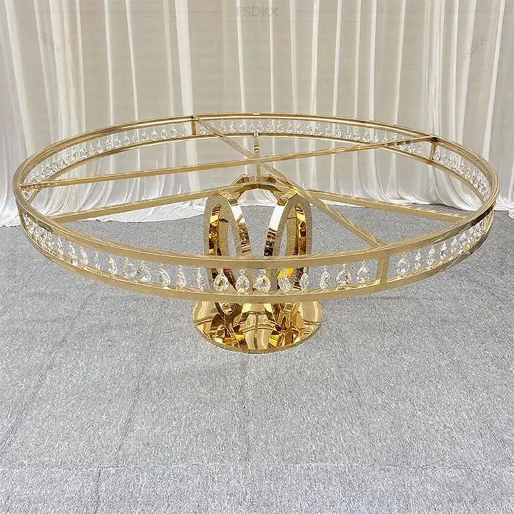 

High Class Luxury Fancy Stainless Steel Table Golden Frame Round Table Dining Wedding Banquet Event Outdoor Party Table