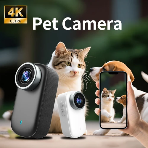 Imagen 2 del producto Cámara para mascotas con diseño de gato y perro de píxeles 4K, mini cámara con pulgar, cámara para bicicleta al aire libre, cámara gran angular para motocicleta, cámara portátil para casco