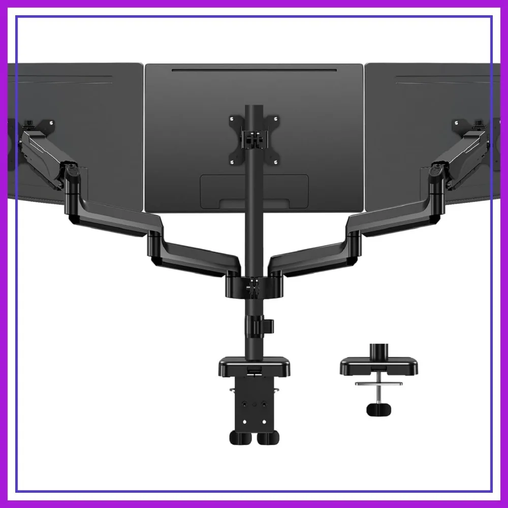 Full Motion Triple Monitor Mount for 17-32 inch Screens, Holds 4.4-19.8 lbs Each, Clamp & Grommet, Black
