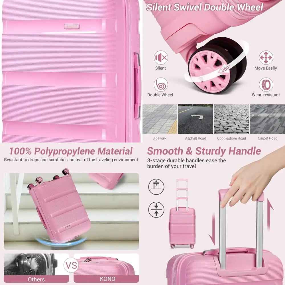 Maleta giratoria grande de polipropileno rosa de 28 pulgadas con cerradura TSA y 4 ruedas