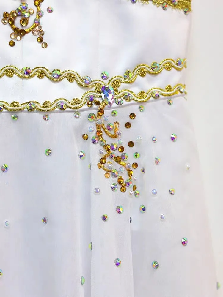 Vestido de balé personalizado Don Quijote Cupido Runas Variações Competição Vestido de desempenho branco