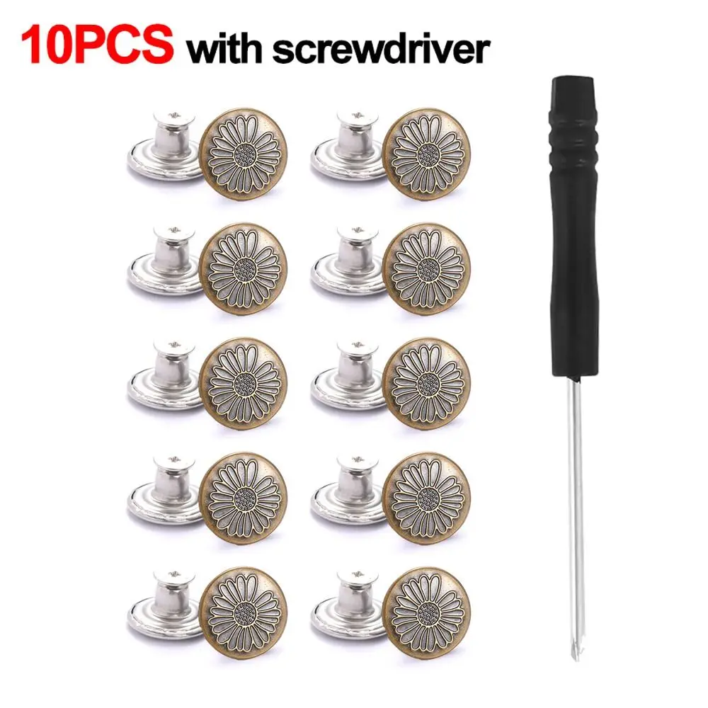 

10Pcs/pack With Screwdriver Jeans Buttons Clothing Pants Sewing Accessories Waist Extenders Button 17mm Nail Free Waist Buckle